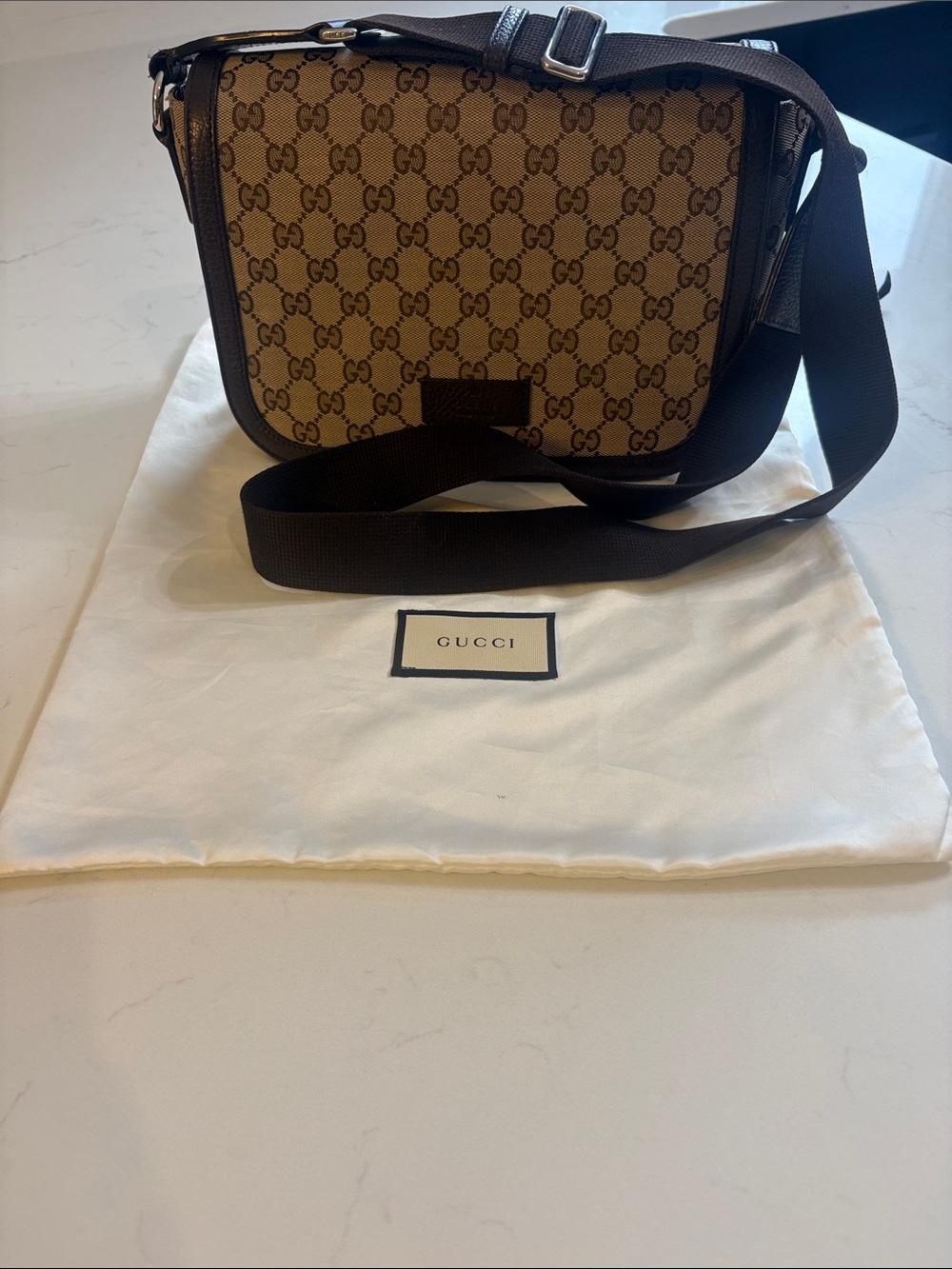 Gucci GG Monogram Crossbody Bag in Beige/Brown